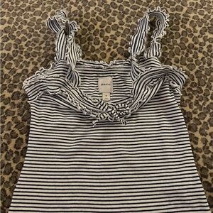 Maeve Striped Ruffle Tank Top in Black and White